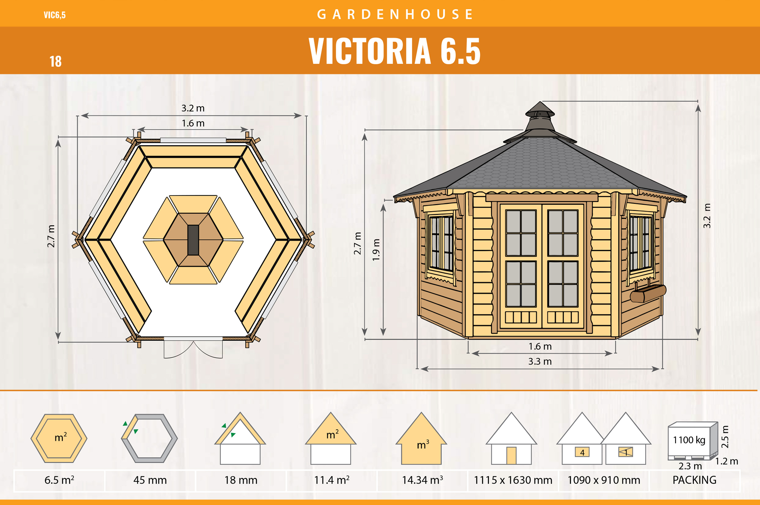 Gartenhaus Victoria 6,5m² hexagonal – Bild 5