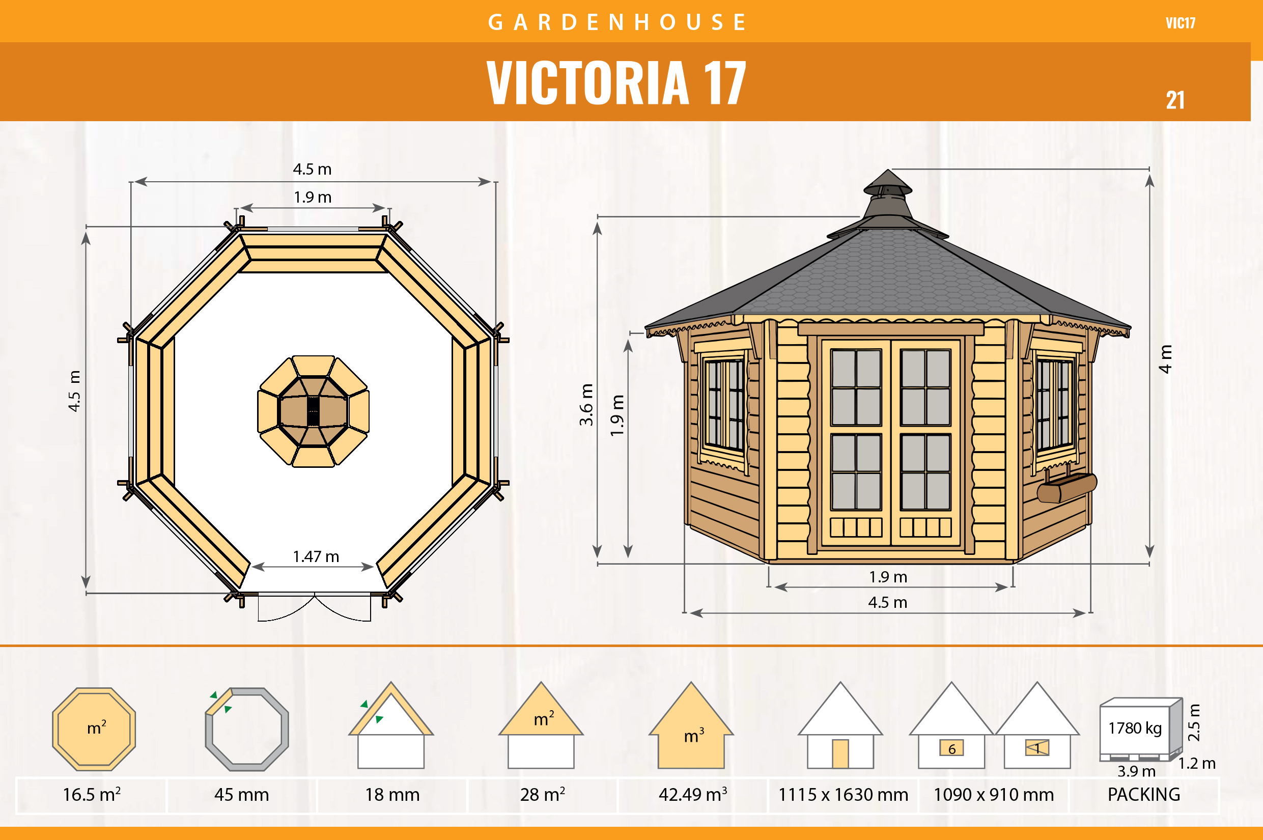 Gartenhaus Victoria 17 m² hexagonal – Bild 5