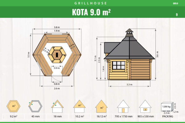 Premium Grillhütte / Grillkota 9 m² aus Holz inkl. Transport – Bild 2