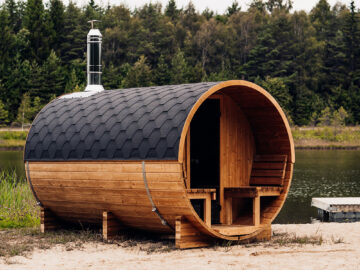 Fasssauna Uno mit Terrasse