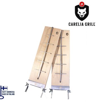 Flammlachsbrett mit Edelstahlhalterung