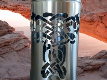 Laterne - Edelstahl mit Wolf Motiv