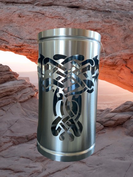 Laterne - Edelstahl mit Wolf Motiv