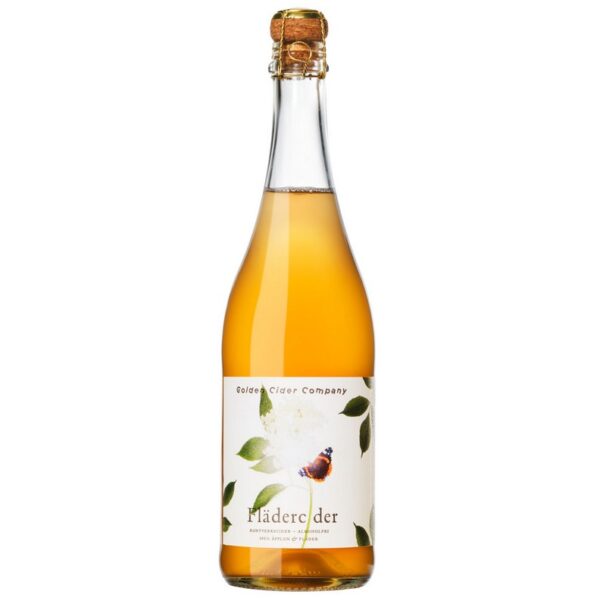 Golden Cider Company Flädercider, Apfelsider mit Hollunder in 700ml Glasflasche mit Korken