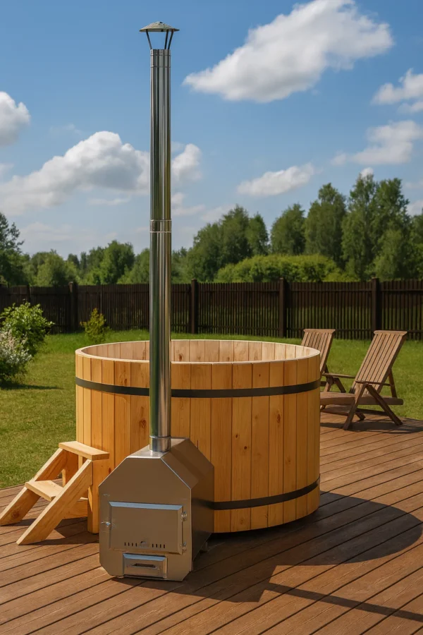 Badefass Classic (Hot Tub) mit Außenofen aus Fichte 6 – 8 Personen